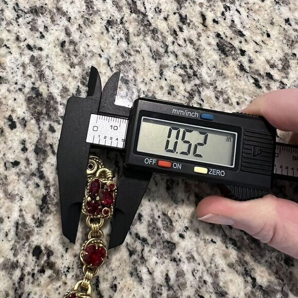 Vintage Kramer Signed Bracelet 7.5 Gold Plated Red Crystal Stones Love Valentine - Picture 12 of 12